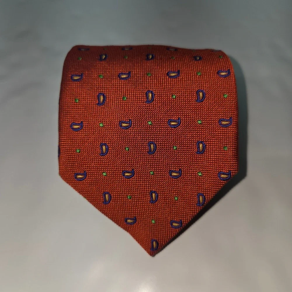 Lauren Ralph Lauren Necktie Mens OS‎ Orange Paisley Silk Hand Finished USA Made